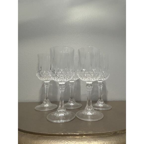 5 Cristal D’Arques Crystal Shot Glasses Longchamp Diamond Cut Cordial Stemmed - Picture 3 of 14
